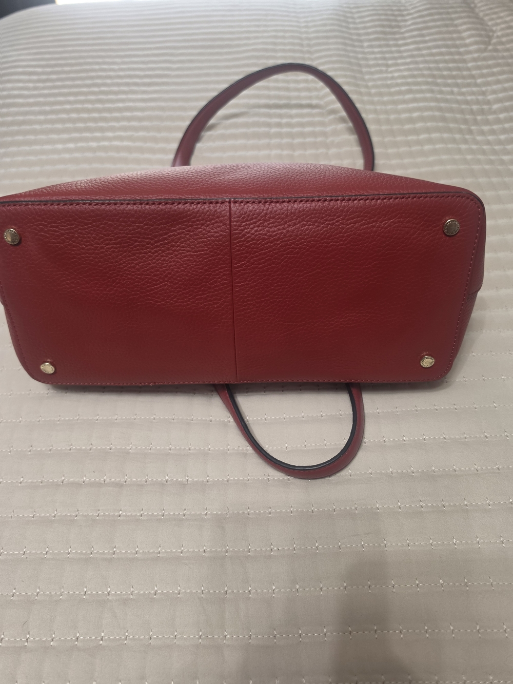 Karl Lagerfeld Red Pebbled Leather Tote with Gold Accents - Picture 3 of 5